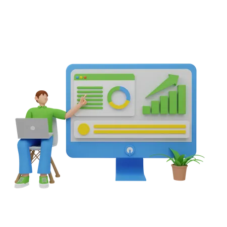 Employee analyzing growth charts  3D Illustration