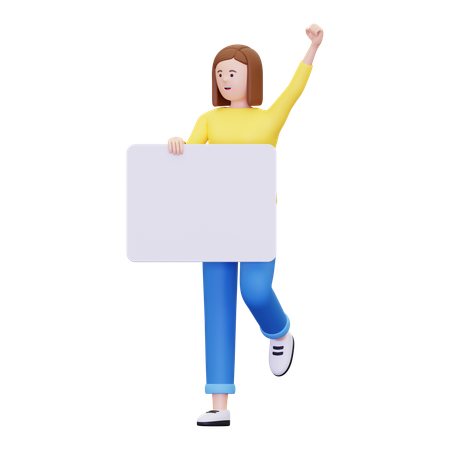 Employee carrying blank placard  3D Illustration