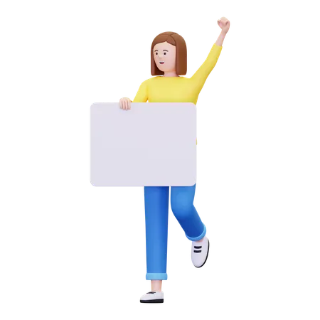 Employee carrying blank placard  3D Illustration