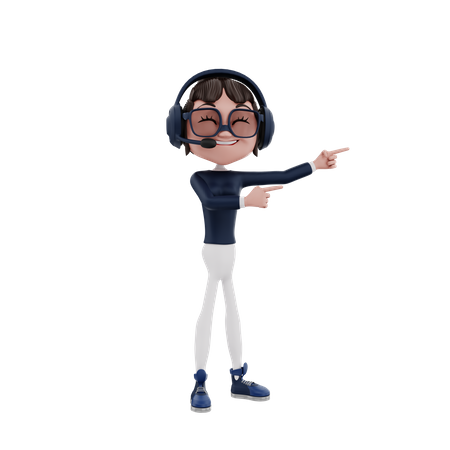 Employée du service client pointant les deux mains sur le côté gauche  3D Icon