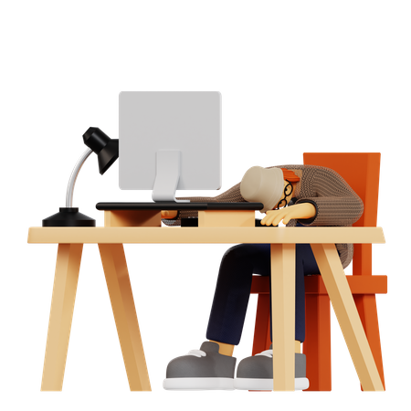 Employée fatiguée de travailler au bureau  3D Illustration