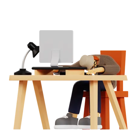 Employée fatiguée de travailler au bureau  3D Illustration