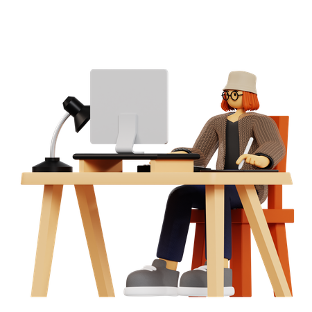 Emplyee faisant un travail de designer au bureau  3D Illustration