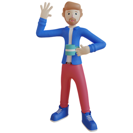 Employee holding coffee cup  3D Icon