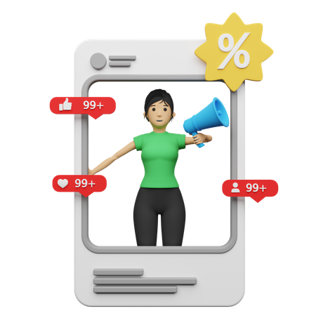 Employee making Sale Announcement on mobile  3D Illustration