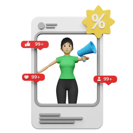 Employee making Sale Announcement on mobile  3D Illustration