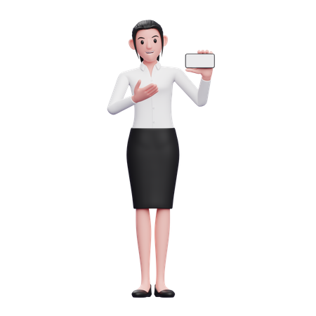 Employée montrant un écran mobile vierge  3D Icon