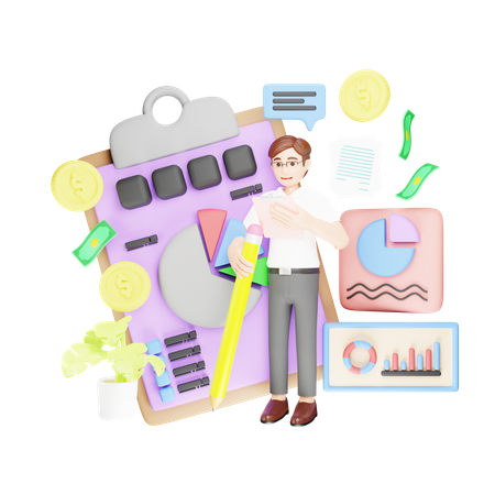 Employee Preparing Business Report  3D Illustration