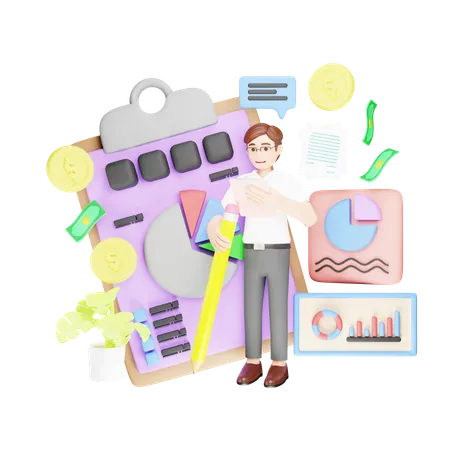 Employee Preparing Business Report  3D Illustration