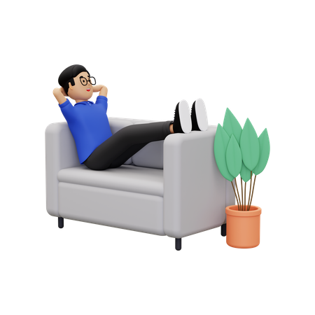 Employee relaxing on the sofa 3D Illustration