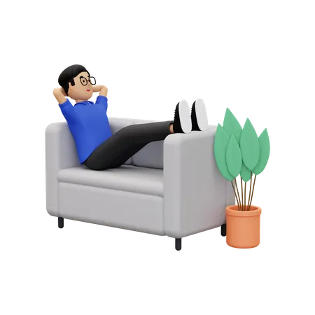Employee relaxing on the sofa  3D Illustration