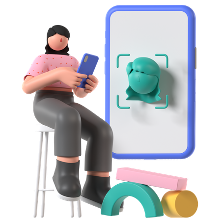 Employee scanning Face Recognition  3D Illustration