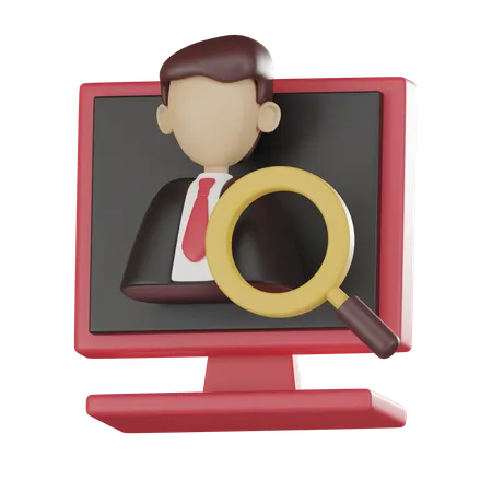 Realm Of Market Research With Magnifying Glass Focusing On Businessman On Computer Screen Of Digital Analysis 3 D Render 3D Icon