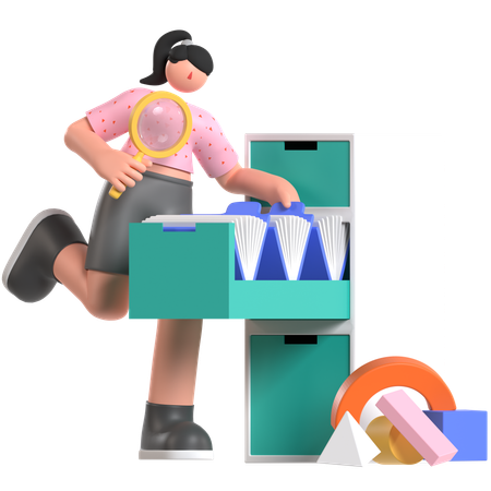 Employee searches Document  3D Illustration