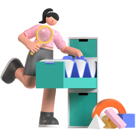 Employee searches Document  3D Illustration