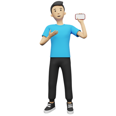 Employee showing Mobile in his hand  3D Illustration