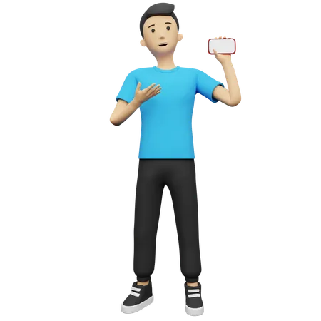 Employee showing Mobile in his hand  3D Illustration