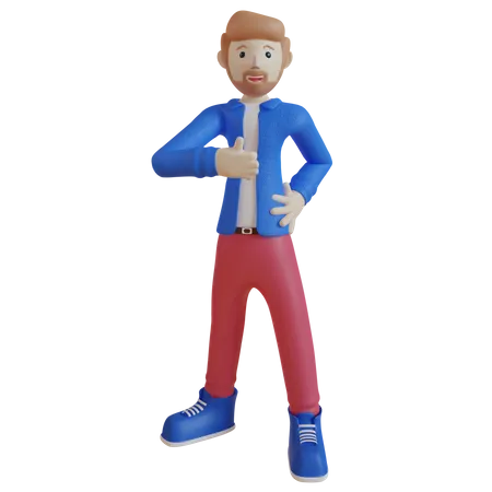 Employee showing thumbs up  3D Illustration