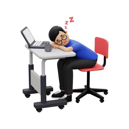 Employee sleeping at work  3D Illustration