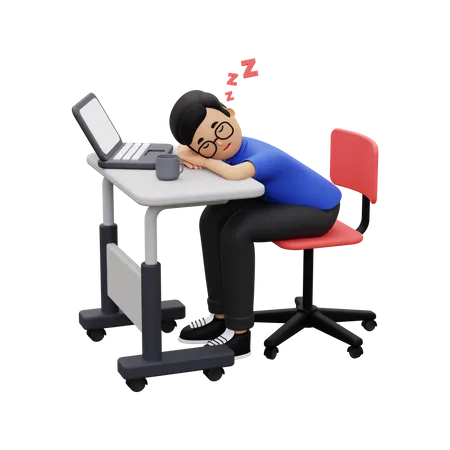 Employee sleeping at work  3D Illustration