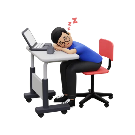 Employee sleeping at work 3D Illustration