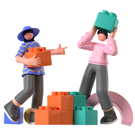 Employee solving business puzzles  3D Illustration