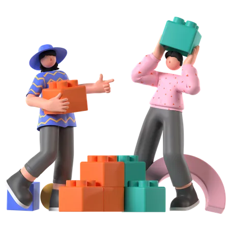 Employee solving business puzzles  3D Illustration