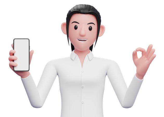 Employée tenant un téléphone portable tout en montrant un geste correct  3D Icon