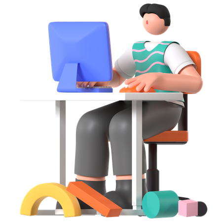 Employee Working  3D Illustration