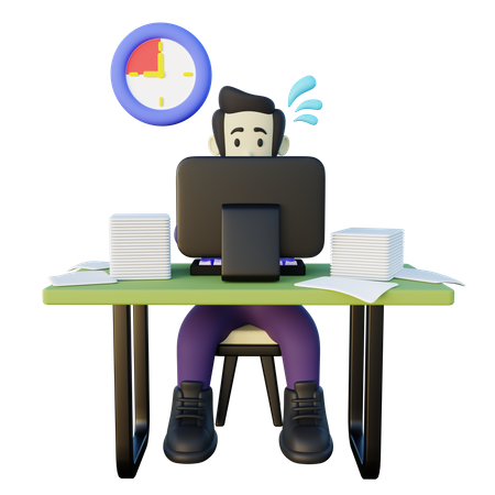 Employee Working on a Tight Deadline  3D Illustration