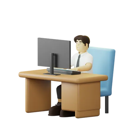 Employee Working on Desk  3D Illustration