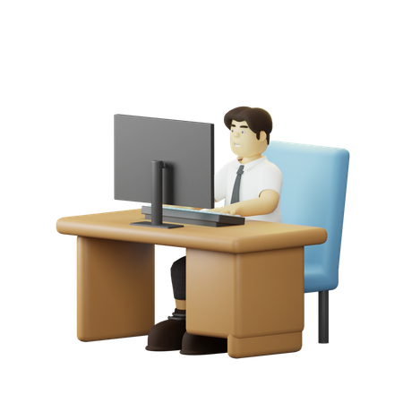 Employee Working on Desk  3D Illustration