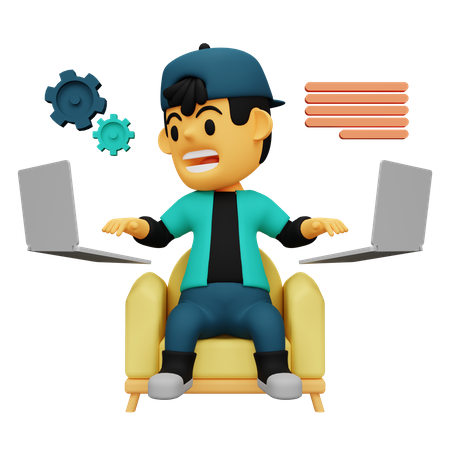 Employee working on laptop  3D Illustration