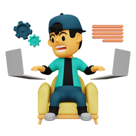 Employee working on laptop  3D Illustration