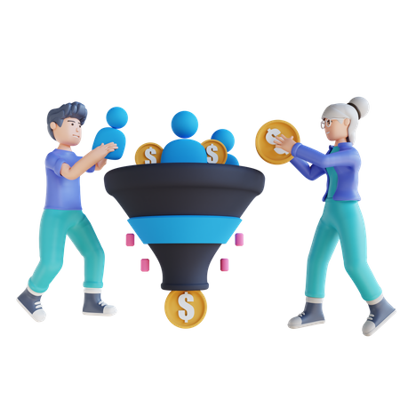 Employee working on sales funnel  3D Illustration