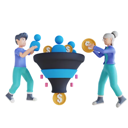 Employee working on sales funnel  3D Illustration