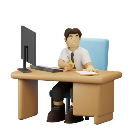 Employee Working with Document  3D Illustration