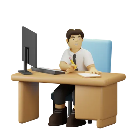 Employee Working with Document  3D Illustration