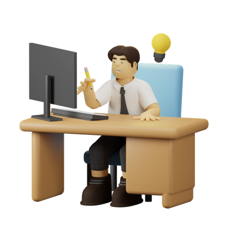 Employee Working with Idea  3D Illustration