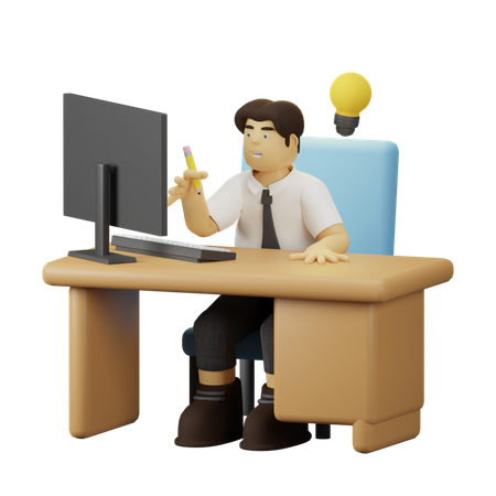 Employee Working with Idea  3D Illustration