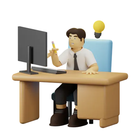 Employee Working with Idea  3D Illustration