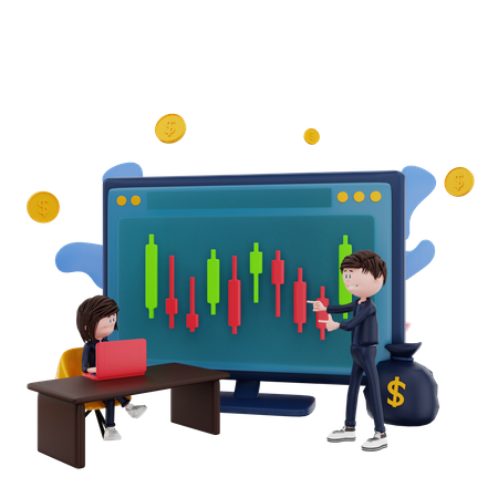 Employees checking stocks price  3D Illustration