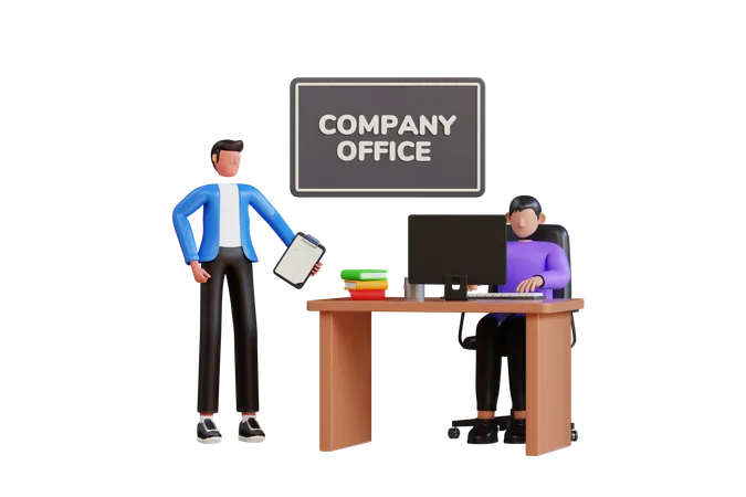 Employees Working At Office  3D Illustration