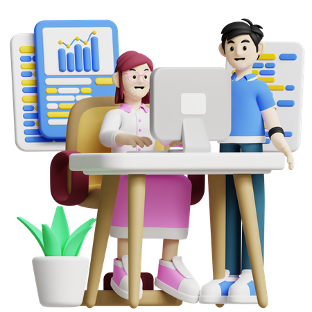 Employees working in business workspace  3D Illustration