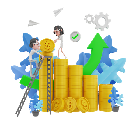 Employees Working Together 3D Illustration