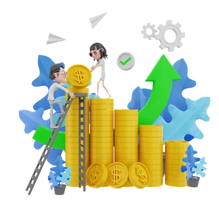 Employees Working Together 3D Illustration