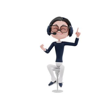 Empregado de atendimento ao cliente masculino levantando um dedo  3D Icon