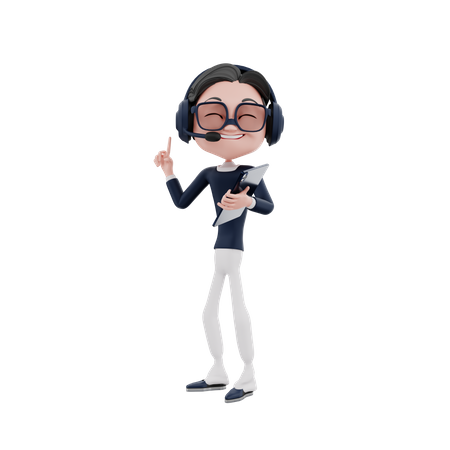 Empregado de atendimento ao cliente masculino segurando tablet  3D Icon