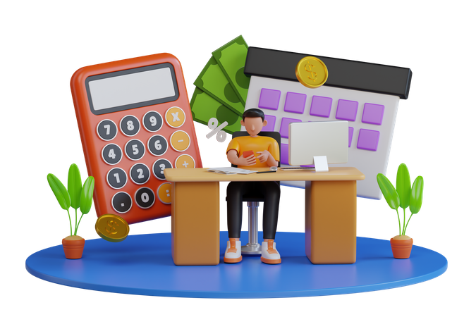Empregado de homem de negócios contador no trabalho  3D Icon