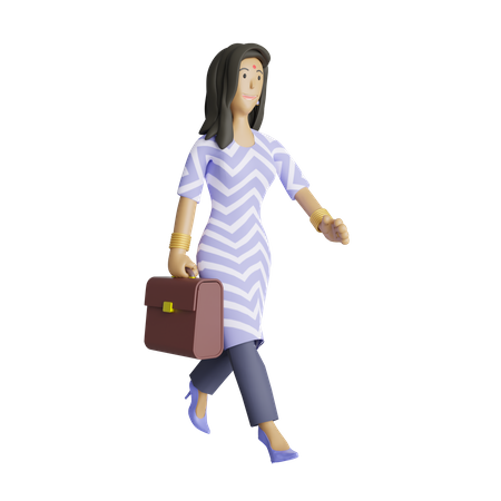 Empregado de negócios do sul da Índia andando com maleta  3D Icon